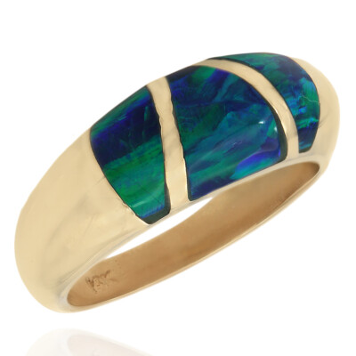 Boulder Opal Inlay Dome Ring in 14K Yellow Gold