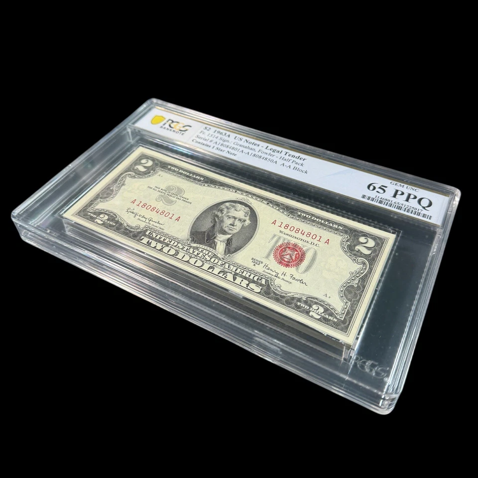 HALF PACK 1963A $2 Two Dollars Legal Tender Note Red Seal, PCGS 65 PPQ - Image 3 of 3
