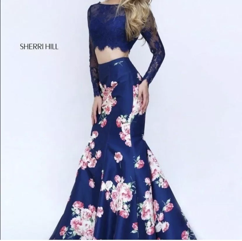 Style 54205 Sherri Hill Size 6 Prom Plunge Sequined Blue Ball Gown on  Queenly