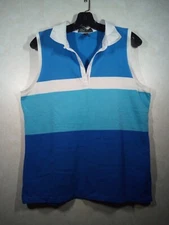 L-RL Lauren Active Ralph Lauren Top Women XL Blue Striped V-Neck collar