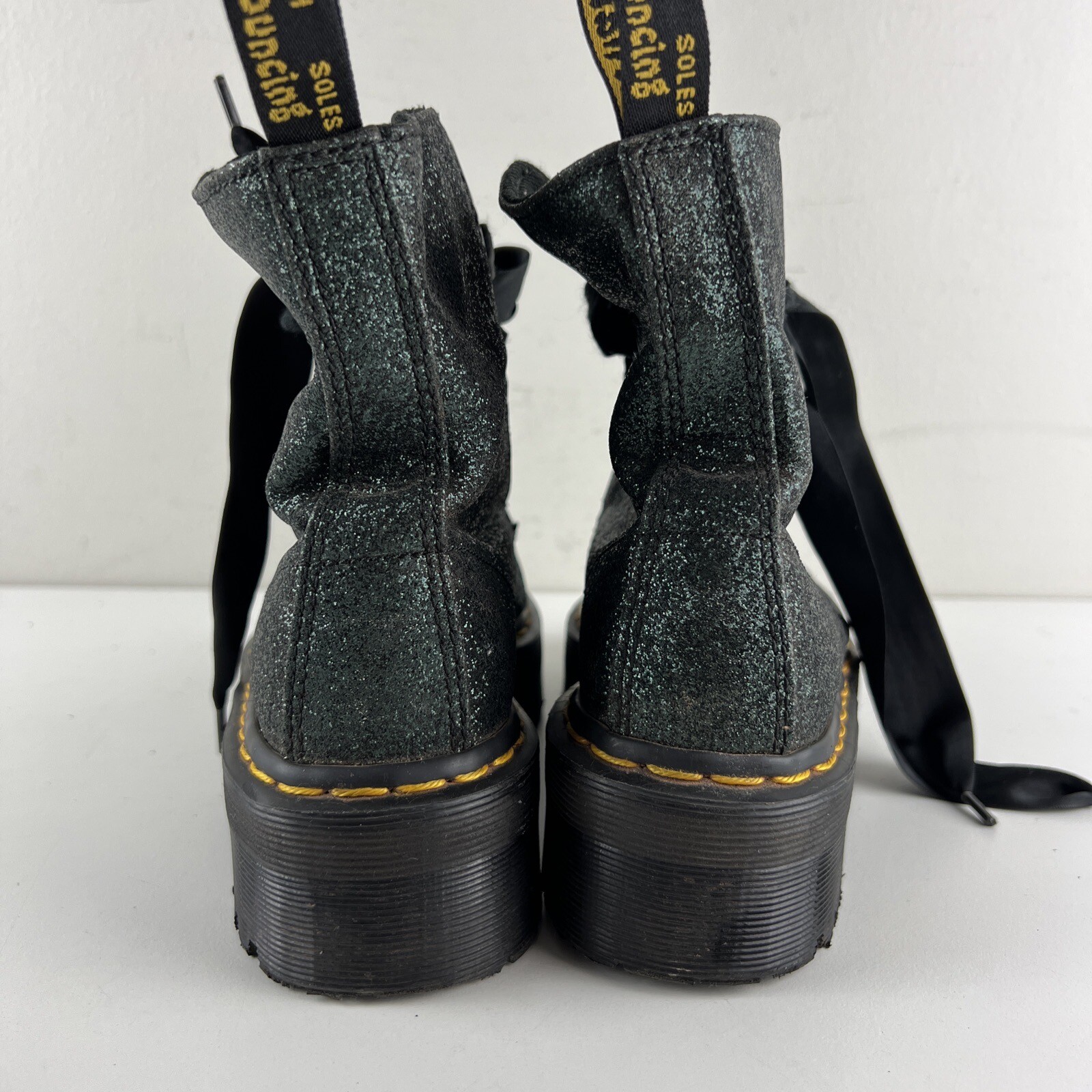 Dr Doc Martens Molly Glitter Green Chunky Boots Size 7 Us L GLTR
