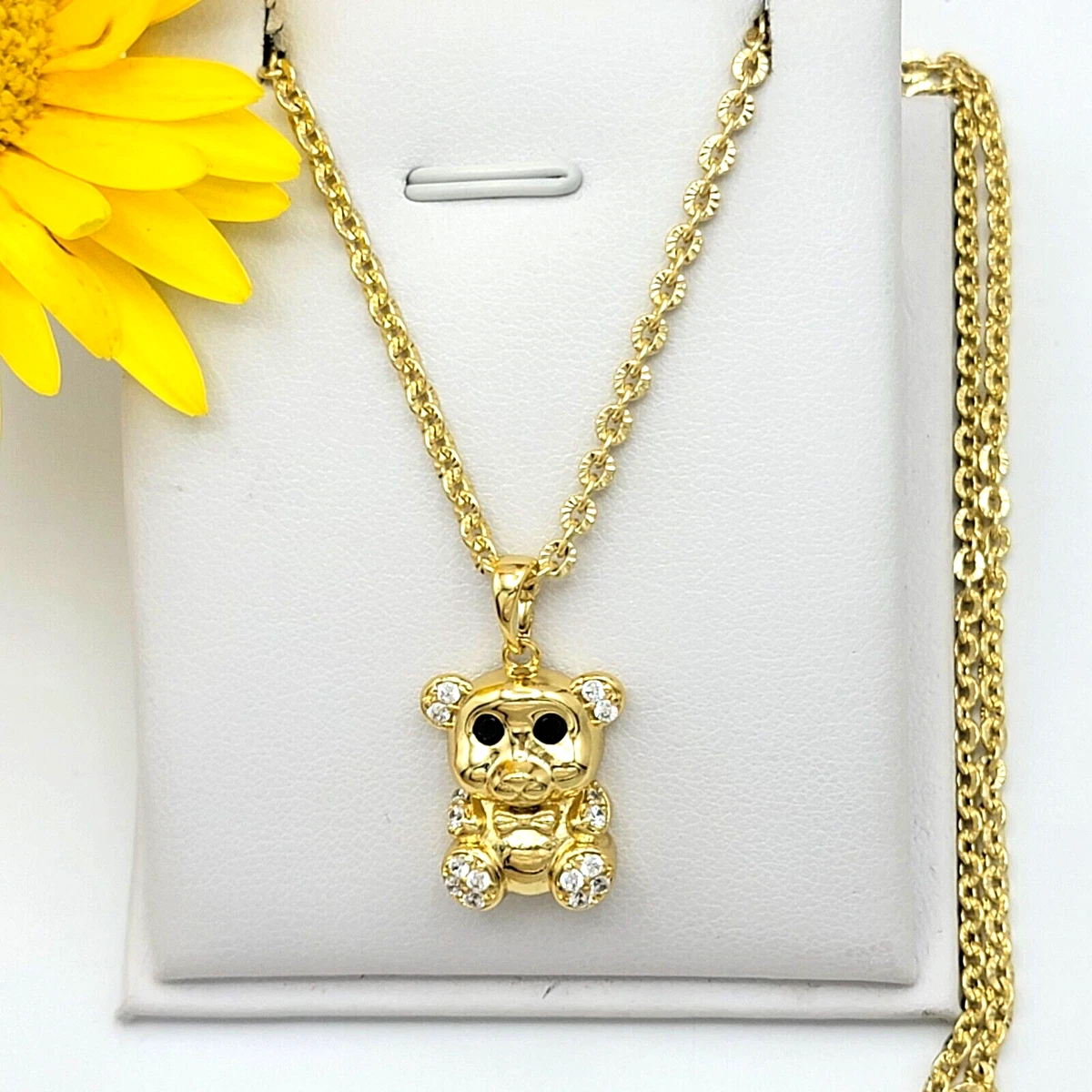 14K Gold Cute Little Bear Pendant Chain. Animal Necklace Women