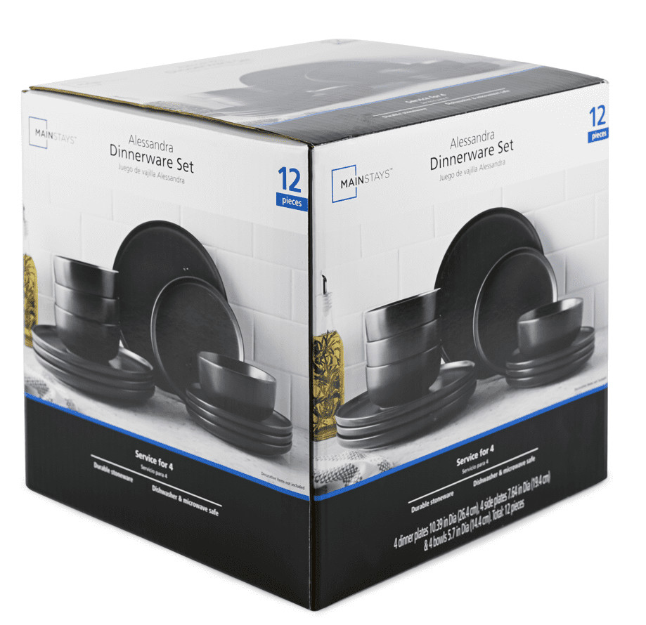 Mainstays Alessandra Matte Black 12-Piece Stoneware Dinnerware Set
