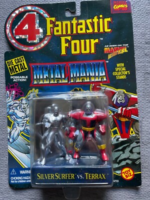 Fantastic Four Metal Mania Diecast Action Figs Silver Surfer vs Terrax 1995 MOC