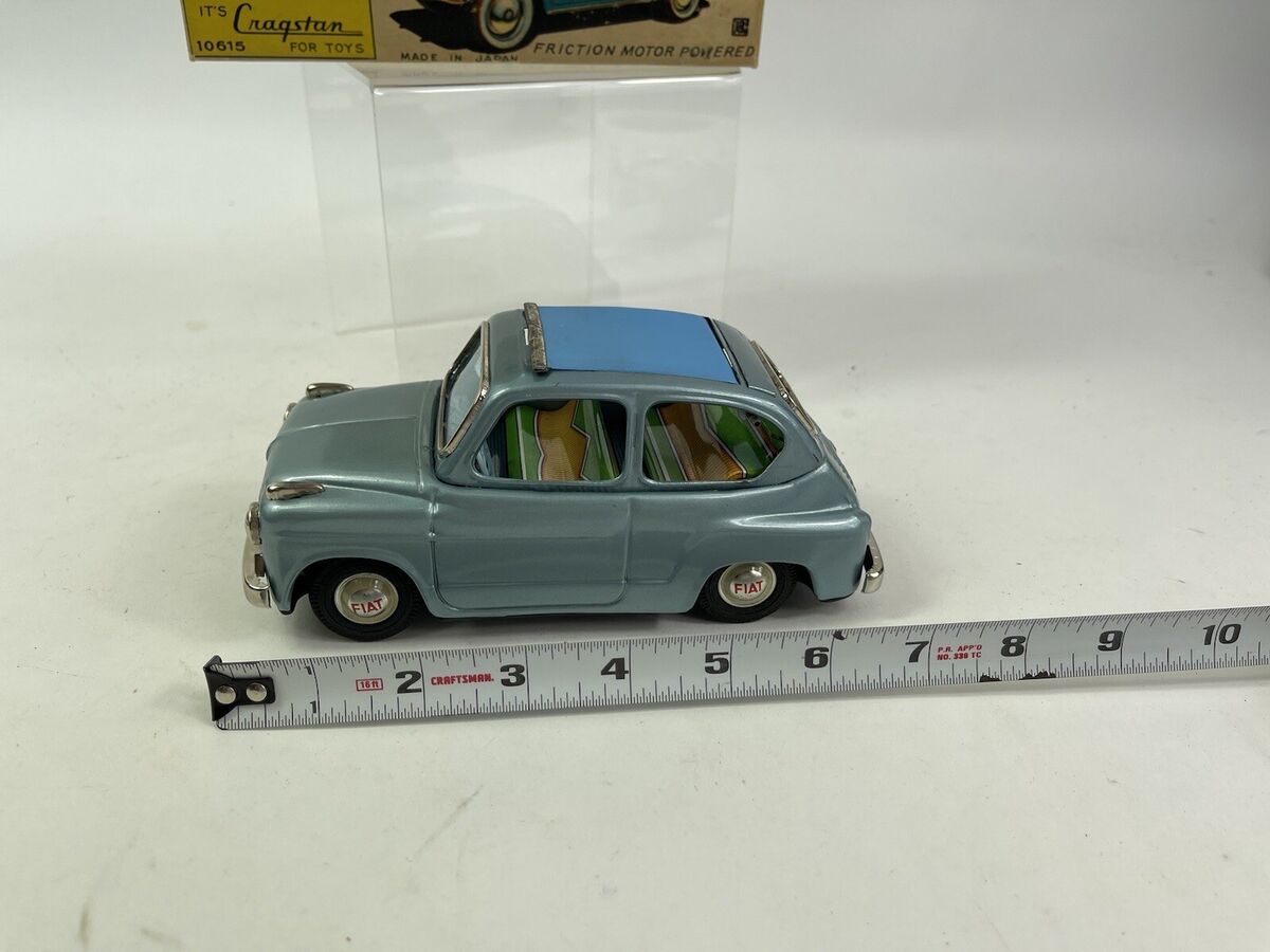 Vintage Fiat 600 Tin Toy Friction Car Blue 1960s Bandai Rare Vintage Fiat 600 Tin Toy Friction Car Blue 1960s Bandai Rare