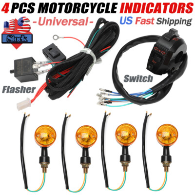 4 Motorcycle Indicator Wiring Loom Harness Relay Kit Turn Signals Lamp Universal