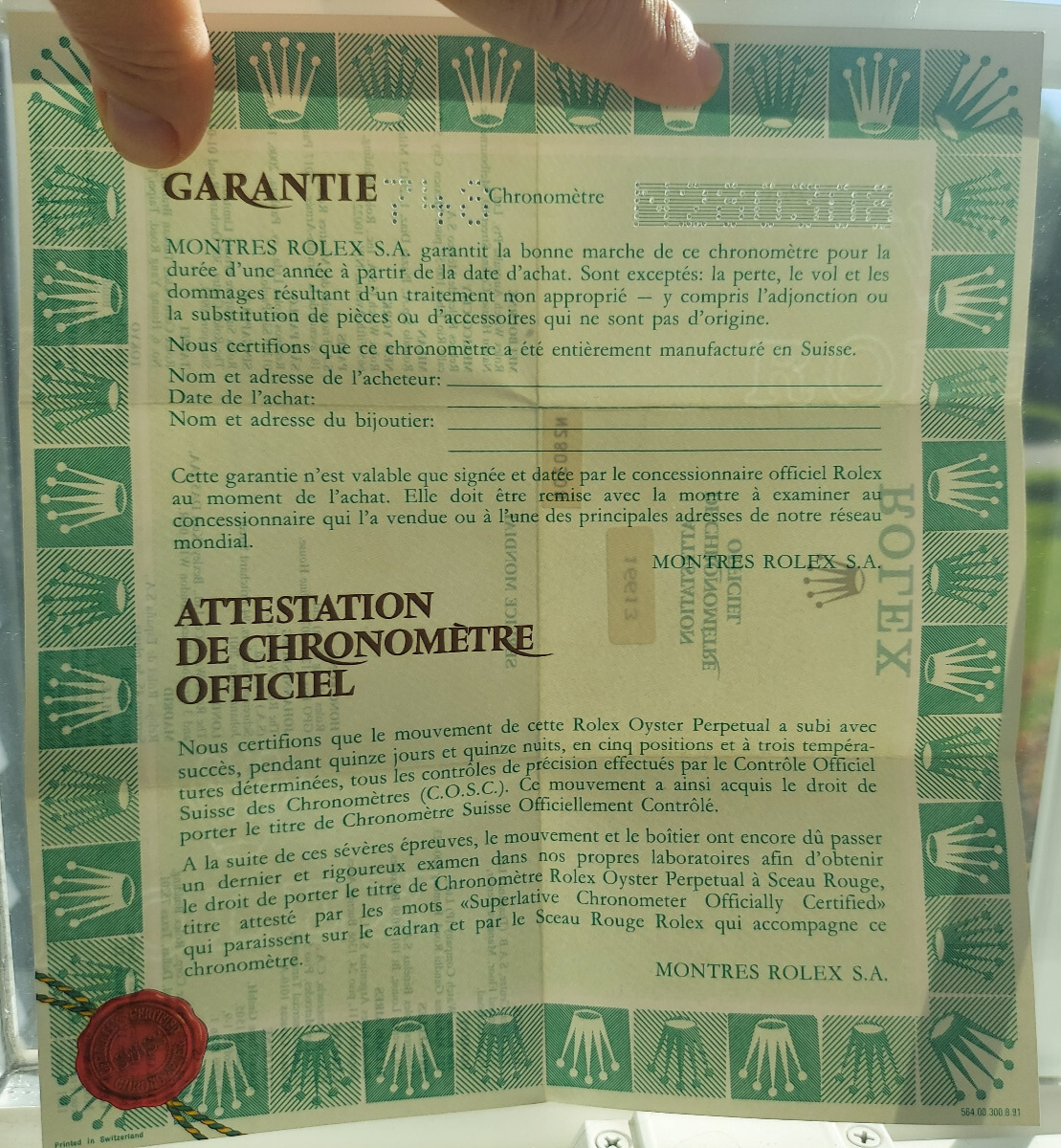 ROLEX 16610 保証書 ROLEX Submariner 16613 Warranty Guarantee Certificate N Serial