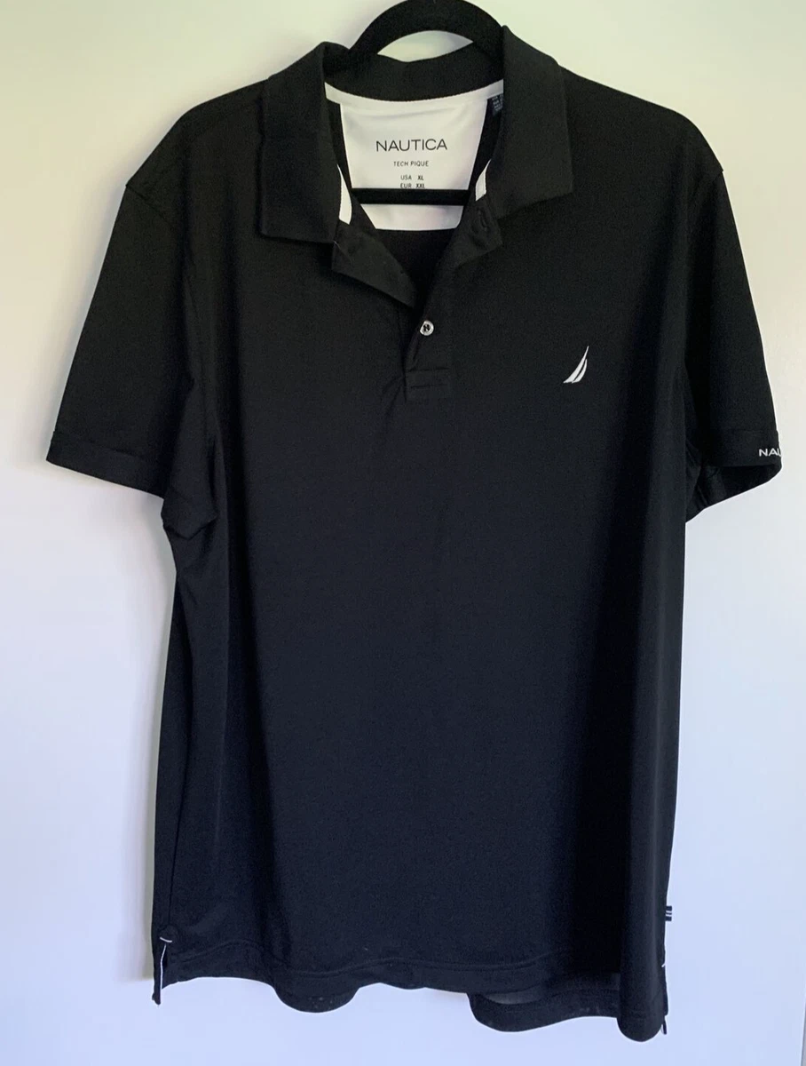 Nautica Polo Shirt Mens Large Black Tech Pique Performance Wicking