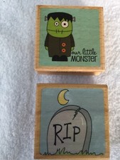 New Never Used 2 Halloween Themed Wood Rubber Stamps.Great For Halloween Crafts