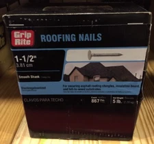 (5 Lbs) Grip Rite 1-1/2" Electro Galvanized Roofing Nails 112EGRFG5
