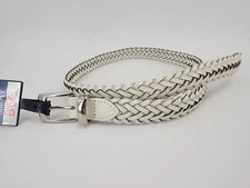 Womens Simply Basic White Waist Belt Bonded Leather Size XL Braided Style Modern