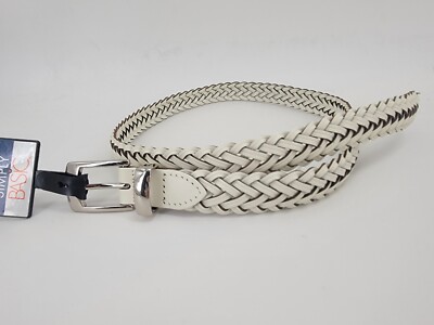 Womens Simply Basic White Waist Belt Bonded Leather Size XL Braided Style Modern
