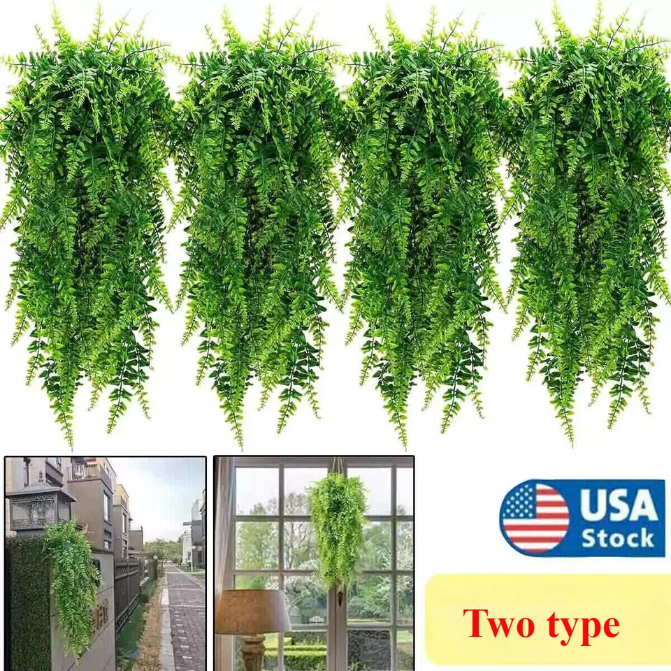 4 peças planta de samambaia artificial Boston falsa pendurada flor de videira de eucalipto decoração para casa - Imagem 2 de 4