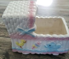 Relpo Baby Bassinette Planter Musical Box Rockabye Baby plays on/off Vintage