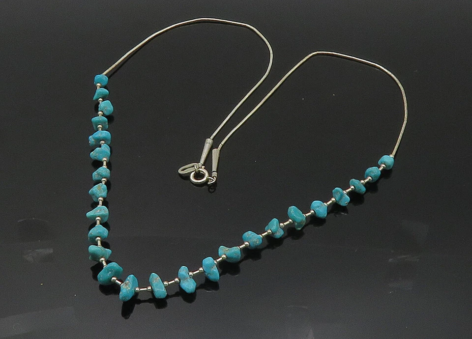 Colar de corrente CAROLYN POLLACK 925 prata vintage turquesa com miçangas NE3478 - Imagem 3 de 4