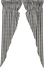 84" L Country Black White Drawstring Prairie Curtains Lined Annie Buffalo Check