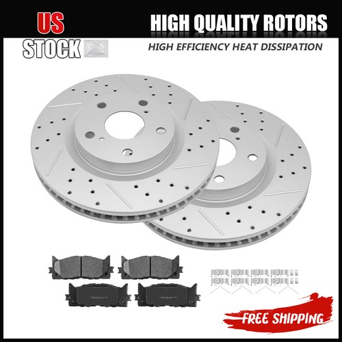 Front Drilled Rotors + Brake Pads Kit for Toyota Camry Avalon Lexus