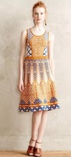 ANTHROPOLOGIE BY CHAMPAGNE &STRAWBERRY TAJ FLARED DRESS BACK ZIP SIZE XS 