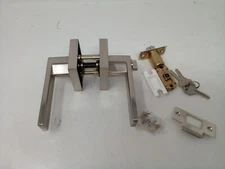 Probrico Satin Nickel Keyed Door Levers, Square Entry Lockset Front Door Office