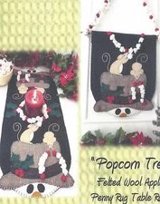 Popcorn Treats wool applique penny rug table runner, wall hanging & garland