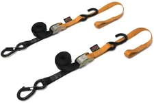 Powertye 1in. Soft-Tye Tie-Downs with Secure Hooks - Orange Motorcycle ATV/UTV
