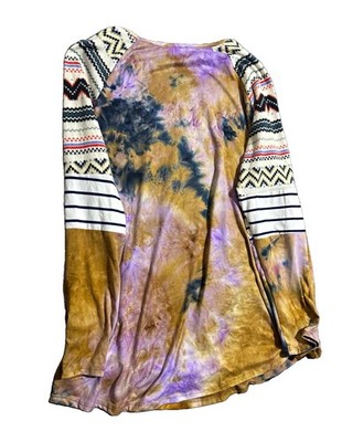 REB. in J. 3XL Women s Long Sleeve Raglan Tunic Top Mustard Tie Dye Geometric