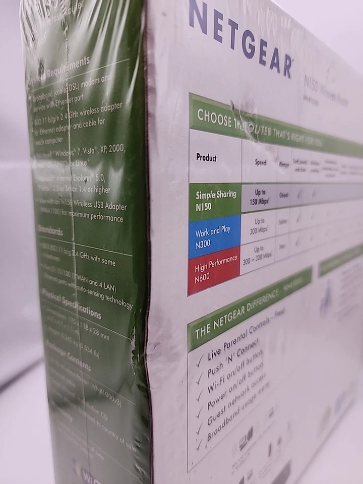 Netgear G54/N150 150 Mbps 4-Port 10/100 Wireless N Router New Sealed - Image 3 of 4