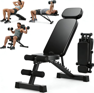 6-Position Adjustable Foldable Weight Bench, 160KG Heavy Duty Stable Exercise Be