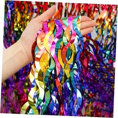 Shiny Rainbow Foil Fringe Curtain Wavy Rainbow Tinsel Streamer Backdrop for