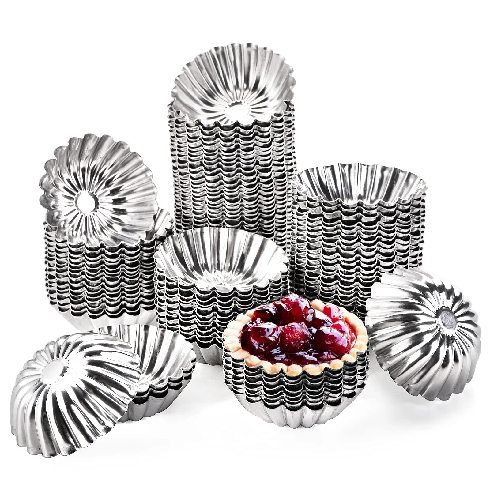 100 PCS Egg Tart Molds for Baking, 3" Mini Tart Pie Pan, Aluminum Brioche Mold,