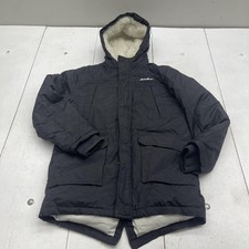 Eddie Bauer Parka Coat Youth L 14 Black Hooded Down Lined Winter Jacket Warm