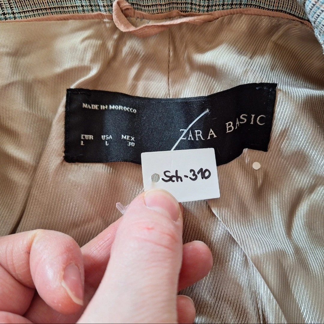 Zara Blazer Damen Größe 40 grau beige kariert | Sch-310