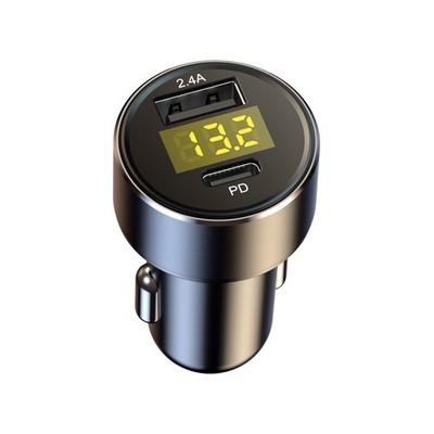 18W Lightweight Type-C+USB LED Digital Display Car Cigarette Charger Lighter D