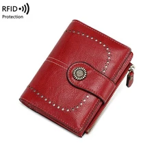RFID Wallet Credit Card Holder For Women Small Zipper Bifold Leather Wallet Gift