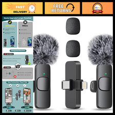 Wireless Mini Microphone 2 Pack - Lavalier Lapel Mics for iPhone Android - Audio
