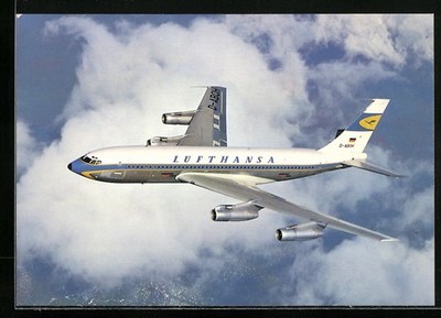 Aircraft, Lufthansa, Boeing Jet 720 B in Flight, Postcard 