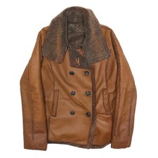 WINDSOR Damen Lederjacke braun mit Knöpfen Größe S Lammfellbesatz Vintage Style