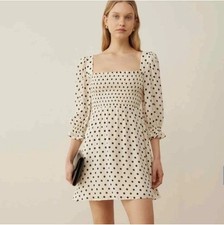 Reformation Zaria Smocked Bodice Polka Dot Mini Dress