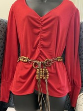 Vintage Bohemian Hippie Belt Wood Beads On Rawhide Leather