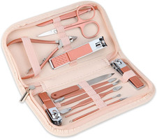 Nail Clippers and Beauty Tool Portable Set Manicure Set 12 in 1, with Pink Leath