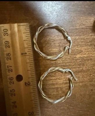 18k Yellow Gold Twisted Hoop Earrings Gold & Sterling Silver. Hinged closure