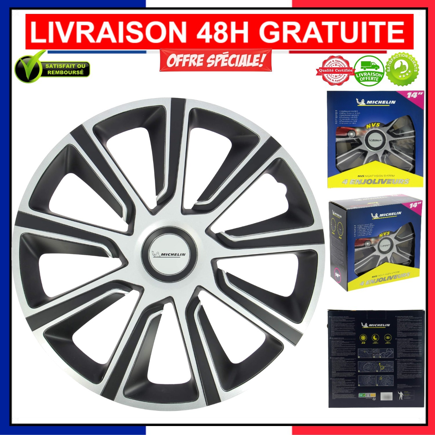 Enjoliveurs 14'' Michelin avec système de sécurité nocturne et visibilité accrue