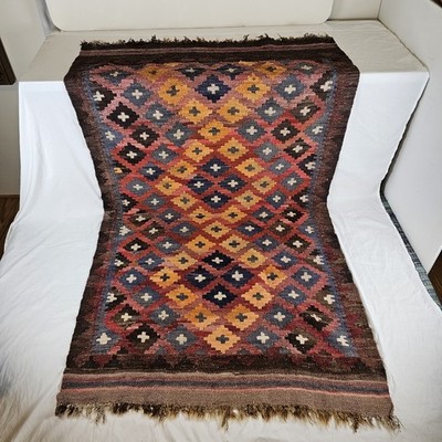 RUG - Antique Afghan Kilim Handmade Wool Geometric Tribal Kelim Afghan Rug 70x38