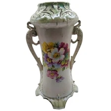 Vintage 1930s Royal Bruxtonia Austria Two Handled Porcelain Floral Rose Vase