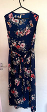 Navy Pink White Floral Chiffon Twist Front Round Neck Midi Sheath Dress 14