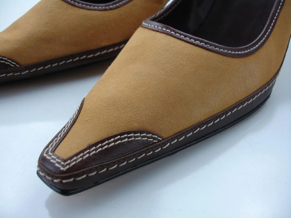 Zapatos de vestir para mujer 8,5 B M Sacha London gamuza tostada cuero marrón tacón bloque Foto 3 de 4