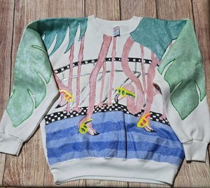 Vintage Soffe Crewneck Sweatshirt Size XL Puff Paint Flamingos 90s Handmade USA