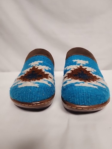 Born Handarbeit Bandy Decke Clogs blau Azteken Wolle Leder Damen 9 Schuhe - Bild 3 von 12