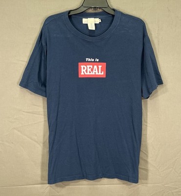 H&M L.O.G.G. Navy KNIT This Is Real Life Take Part INSPIRATIONAL T-Shirt Sz M