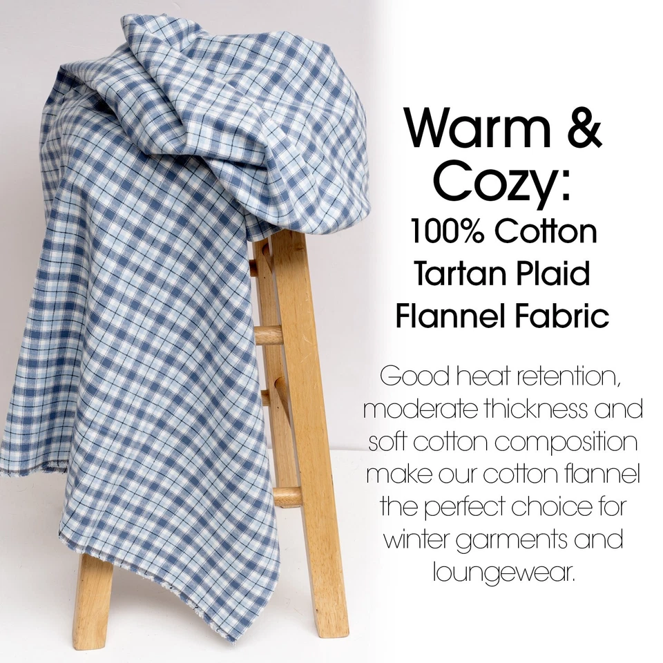 Light Blue Tartan Plaid Cotton Flannel Fabric - 60" Wide - Sold by the Yard - Image 4 of 4